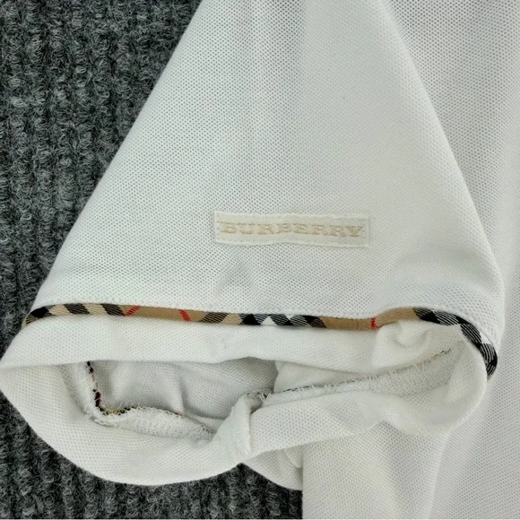 Burberrys of London Polo Shirt XL White Nova Check Trim Vintage Mens - Picture 4 of 10